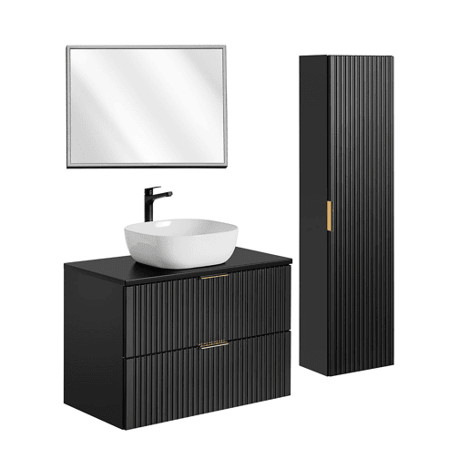 Lavatório individual 80 cm com espelho LED e coluna Adriel Preto Lavatório individual 80 cm com espelho LED e coluna Adriel Preto