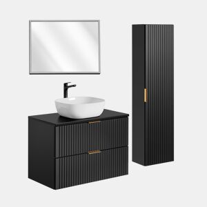 Lavatório individual 80 cm com espelho LED e coluna Adriel Preto