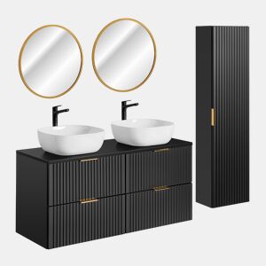 Lavatório duplo 120 cm com espelhos LED e coluna Adriel Preto