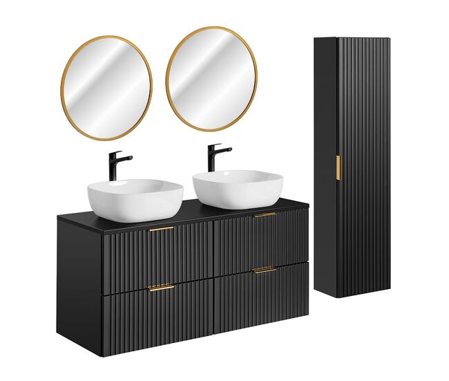 Conjunto de muebles con doble lavabo 120cm espejos led y columna adriel negro