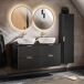 Conjunto de muebles con doble lavabo espejos LED y columna Adriel 120 Conjunto de muebles con doble lavabo espejos LED y columna Adriel 120 Madera