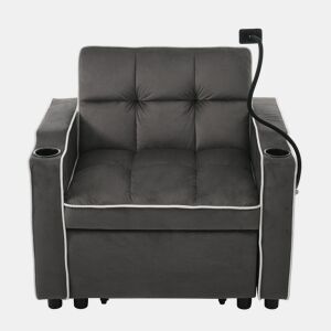 Poltrona retrátil de veludo - com suporte para copos + suporte para telemóvel - Cinzento