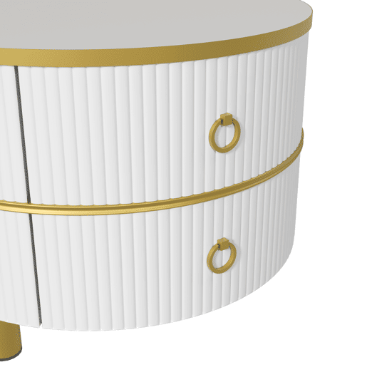 Conjunto de 2 mesas de centro com 2 gavetas - tampo com design em mármore - Ouro e Branco