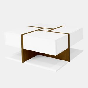 Mesa de centro - 4 gavetas - espaço de arrumação na parte inferior - 78x78x36cm - Branco e castanho