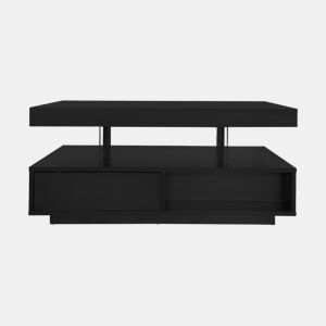 Mesa de centro com LED - gaveta e compartimentos abertos - Preto