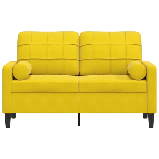 Sofá 2 lugares - Sofá fixo c almofadas decorativas 120 cm veludo amarelo Sofá 2 lugares - Sofá fixo c almofadas decorativas 120 cm veludo amarelo