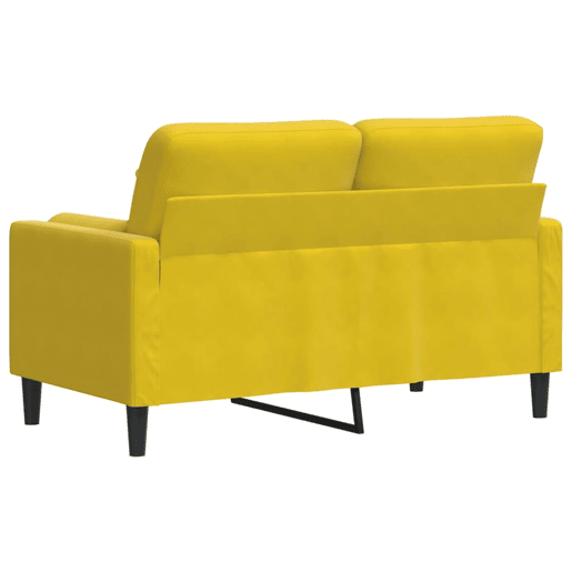 Sofá 2 lugares - Sofá fixo c almofadas decorativas 120 cm veludo amarelo Sofá 2 lugares - Sofá fixo c almofadas decorativas 120 cm veludo amarelo