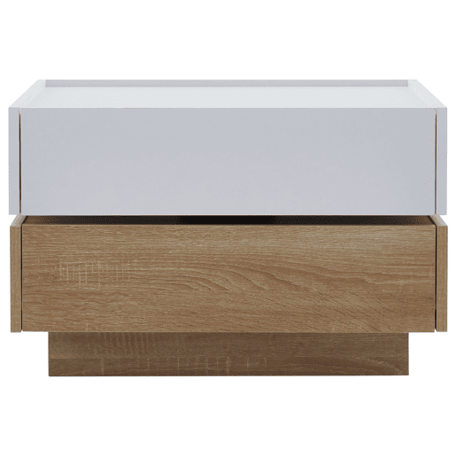 Mesa de centro quadrada com rotação de 360° - com 2 gavetas - 60x60x38 cm - Branco e Natural