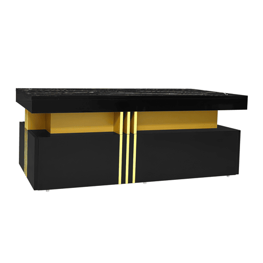 Mesa de centro com 2 gavetas - tampo com padrão de mármore - estilo escandinavo - Preto