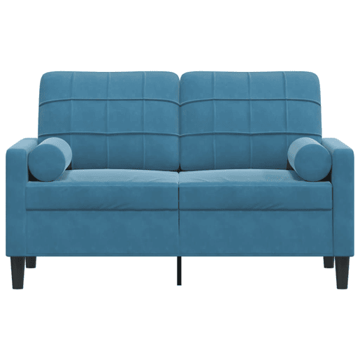 Sofá 2 lugares - Sofá fixo c almofadas decorativas 120 cm veludo azul