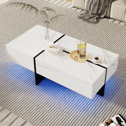 Mesa de centro - com sistema de iluminação LED controlado por aplicações - Branco