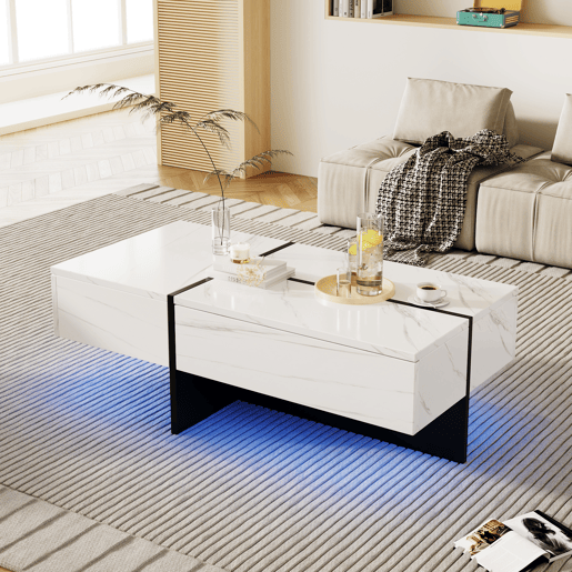 Mesa de centro - com sistema de iluminação LED controlado por aplicações - Branco
