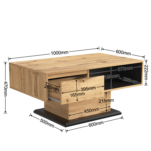 Mesa de centro com gaveta e nicho - estilo industrial - Natural
