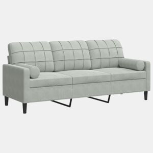 Sofá 3 lugares - Sofá fixo + almofadas decorativas 180cm veludo cinza-claro