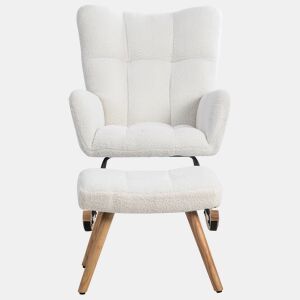 Cadeira de baloiço?Cadeira de baloiço em tecido turco francês - com apoio para os pés - Branco