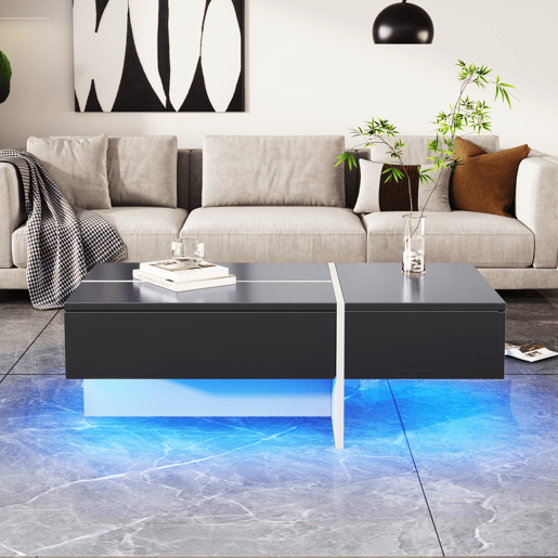Mesa de centro - com sistema de iluminação LED controlado por aplicações - Preto