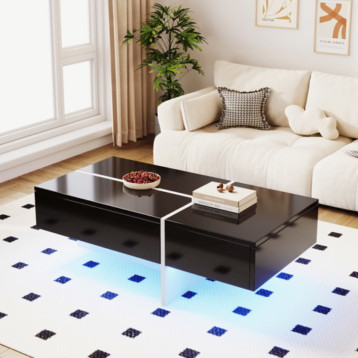 Mesa de centro - com sistema de iluminação LED controlado por aplicações - Preto