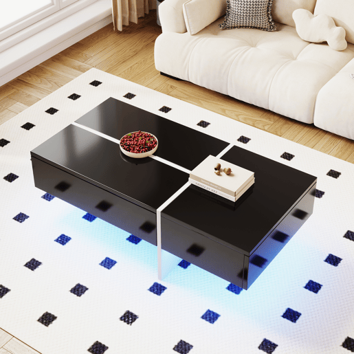 Mesa de centro - com sistema de iluminação LED controlado por aplicações - Preto
