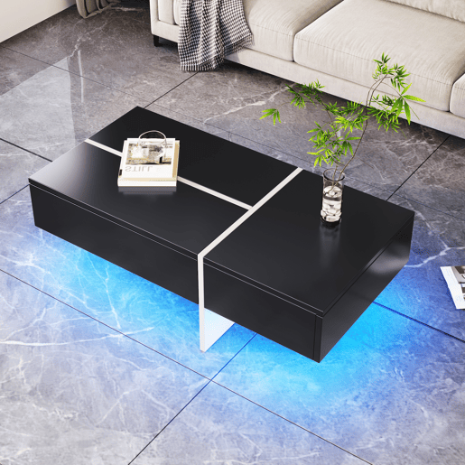 Mesa de centro - com sistema de iluminação LED controlado por aplicações - Preto