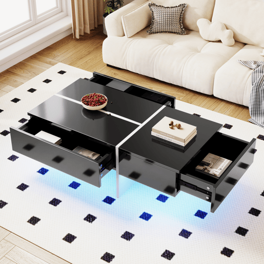 Mesa de centro - com sistema de iluminação LED controlado por aplicações - Preto