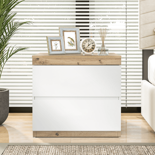 Mesa de cabeceira com 2 gavetas - Estilo escandinavo - Branco Mesa de cabeceira com 2 gavetas - Estilo escandinavo - Branco
