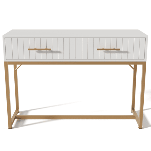 Toucador decorado com riscas verticais - H. 75 cm - com 2 gavetas e base metálica - Branco