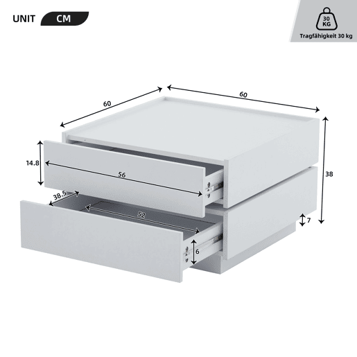 Mesa de centro quadrada com rotação de 360° - com 2 gavetas - 60x60x38 cm - Branco Mesa de centro quadrada com rotação de 360° - com 2 gavetas - 60x60x38 cm - Branco