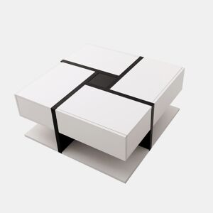 Mesa de centro - 4 gavetas - espaço de arrumação na parte inferior - 78x78x36cm - Preto e branco