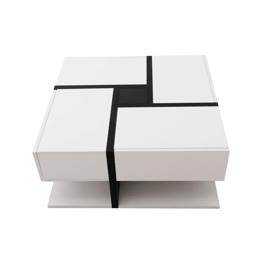 Mesa de centro - 4 gavetas - espaço de arrumação na parte inferior - 78x78x36cm - Preto e branco