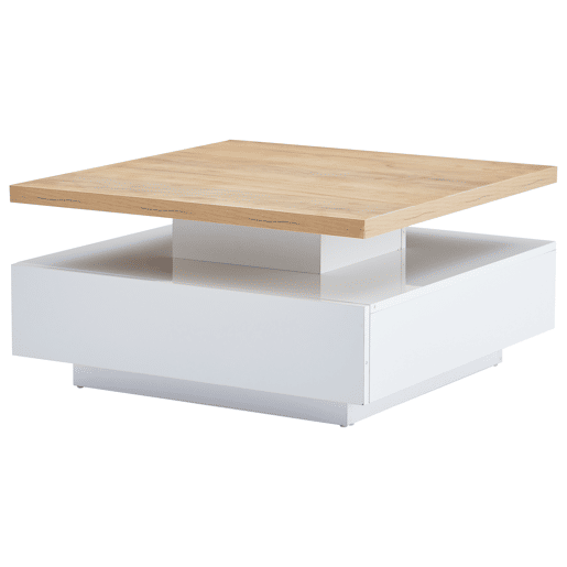Mesa de centro quadrada com rotação de 360° - 70x70x36 cm - com 1 gaveta - Branco e Natural Mesa de centro quadrada com rotação de 360° - 70x70x36 cm - com 1 gaveta - Branco e Natural