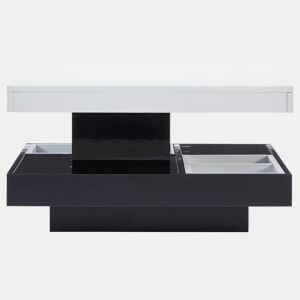Mesa de centro com arrumação 70x70x36 cm - Tampo brilhante rotativo 360° - Preto e branco