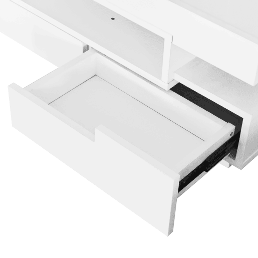 Mesa de centro com LED - acabamento brilhante - 4 gavetas à frente e atrás - Branco