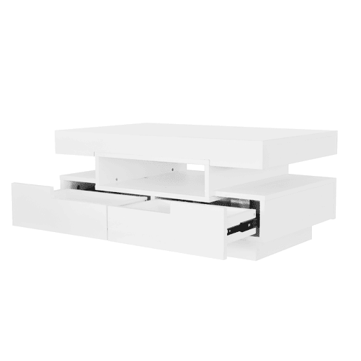 Mesa de centro com LED - acabamento brilhante - 4 gavetas à frente e atrás - Branco
