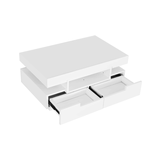 Mesa de centro com LED - acabamento brilhante - 4 gavetas à frente e atrás - Branco