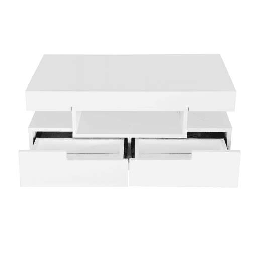 Mesa de centro com LED - acabamento brilhante - 4 gavetas à frente e atrás - Branco