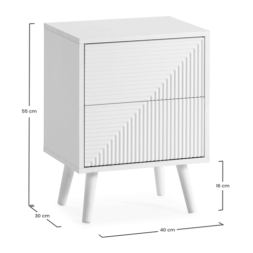 Mesa de cabeceira Telmo 2 gavetas cor Branco