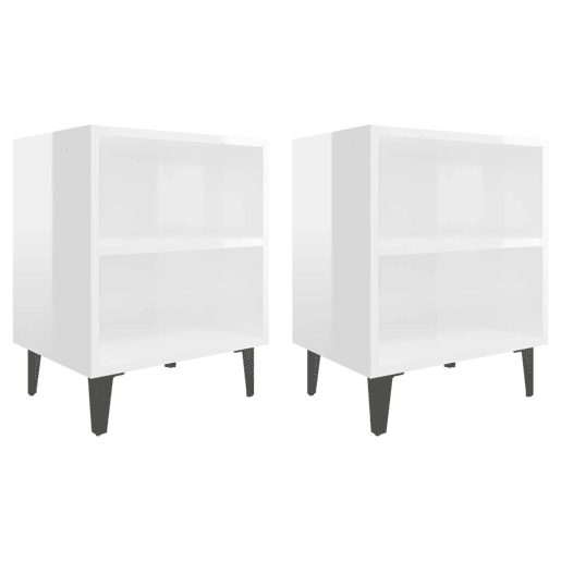 Lote de 2 Mesas cabeceira - mesinhas de cabeceira pernas metal 40x30x50 cm branco brilhante