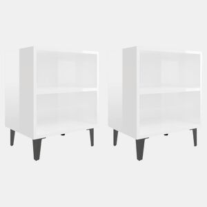 Lote de 2 Mesas cabeceira - mesinhas de cabeceira pernas metal 40x30x50 cm branco brilhante