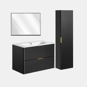 Lavatório individual encastrado 80 cm com espelho LED e coluna Adriel Preto