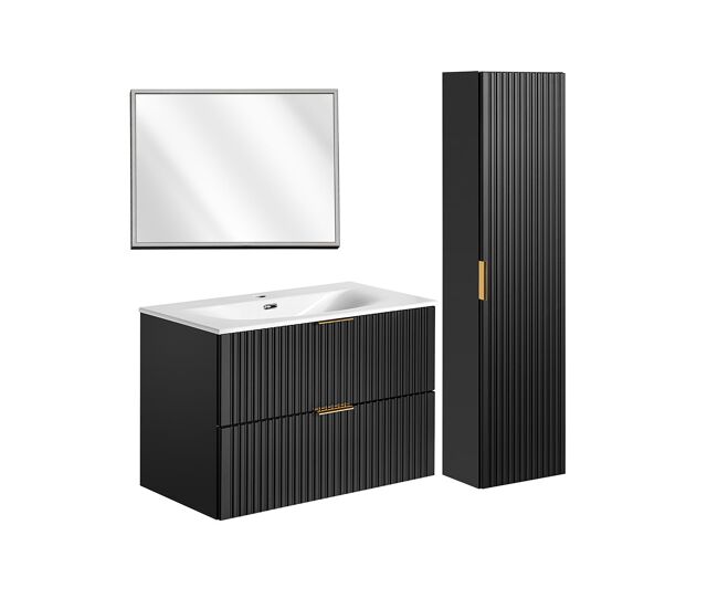 Conjunto de muebles con lavabo individual encastrado 80cm espejo led y columna adriel negro