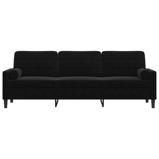 Sofá 3 lugares - Sofá fixo c almofadas decorativas 210 cm veludo preto