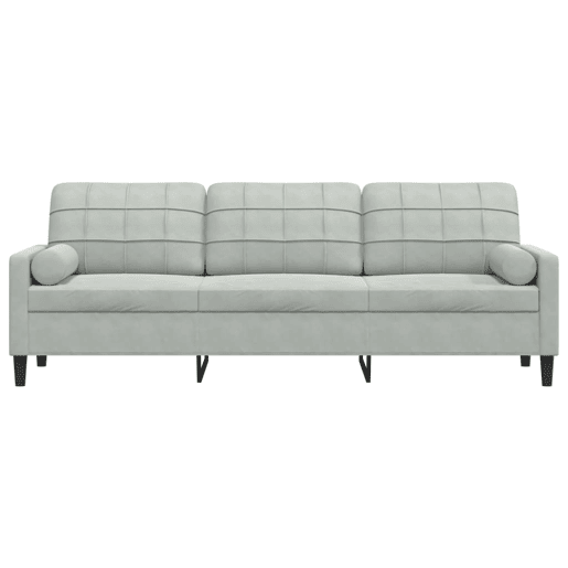 Sofá 3 lug. - Sofá fixo c almofadas decorativas 210 cm veludo cinza-claro