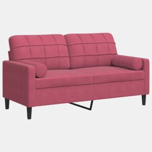 Sofá 2 lug. - Sofá fixo + almofadas decorativas 140cm veludo vermelho tinto