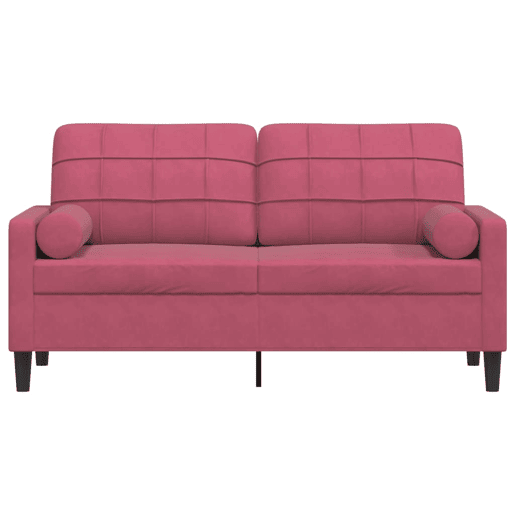 Sofá 2 lug. - Sofá fixo + almofadas decorativas 140cm veludo vermelho tinto