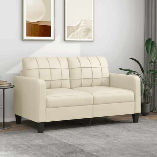 Sofá de 2 lugares - Sofá fixo 140 cm couro artificial cor creme Sofá de 2 lugares - Sofá fixo 140 cm couro artificial cor creme