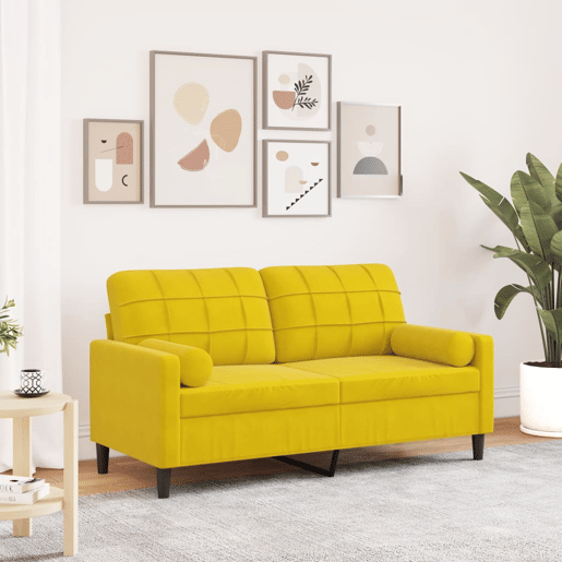 Sofá 2 lugares - Sofá fixo c almofadas decorativas 140 cm veludo amarelo