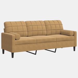 Sofá 3 lugares - Sofá fixo c almofadas decorativas 180 cm veludo castanho