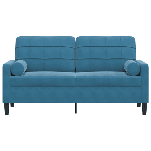 Sofá 2 lugares - Sofá fixo c almofadas decorativas 140 cm veludo azul Sofá 2 lugares - Sofá fixo c almofadas decorativas 140 cm veludo azul