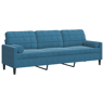 Sofá 3 lugares - Sofá fixo c almofadas decorativas 210 cm veludo azul