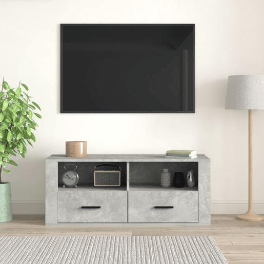Móvel p TV, Armário de TV 100x35x40cm madeira processada cinzento cimento
